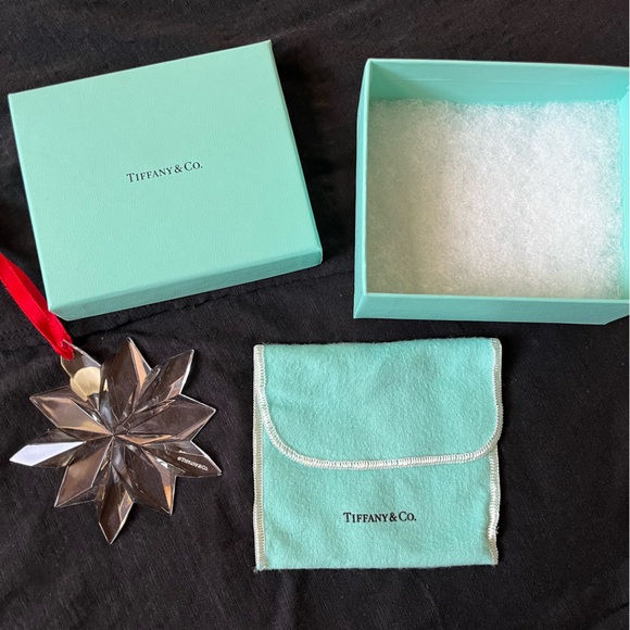 Tiffany Crystal Snowflake Star Holiday Ornament with Red Ribbon - Picture 1 of 5